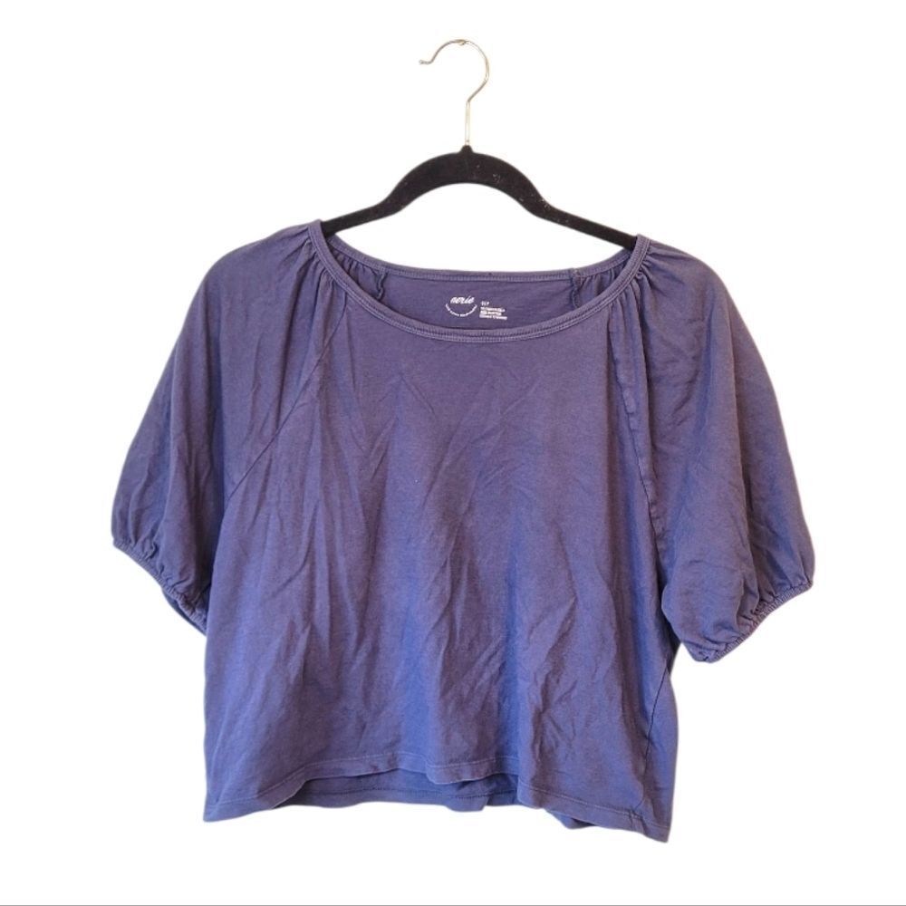 Aerie Women's Blue Puff Sleeve Casual Blouse Size S